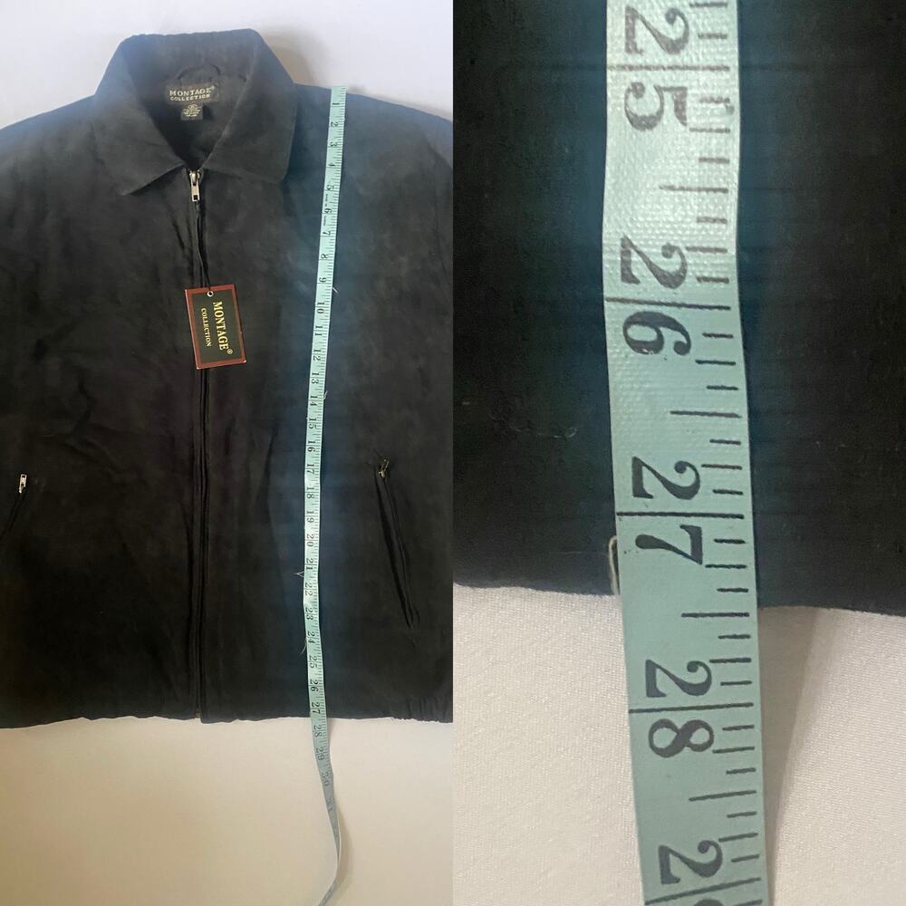 Vintage 90s Faux Suede Bomber Jacket XL Men Blue Black Zip Microfiber - Picture 11 of 17